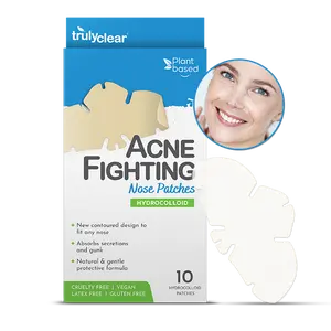 Truly Clear Acne Fighting Nose Patches - 10 Patches, Vegan, Crutial for Acne, Contoured Design for Nose, Skin Repair, Gluten & Lacteal Free
