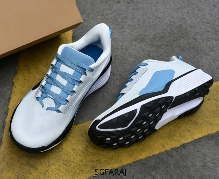 Breathable woven athletic sneakers, elevated cushioned sole, deep lug anti-skid outsole for road running and outdoor trekking