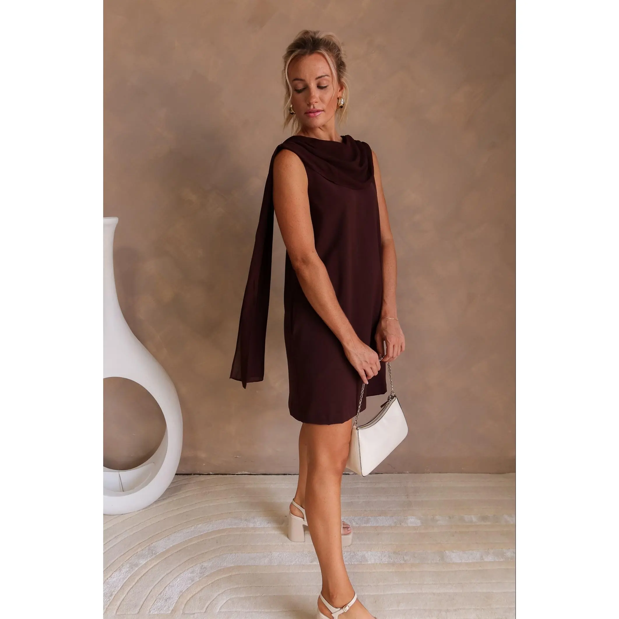 Brenna Brown Scarf Draped Mini Dress