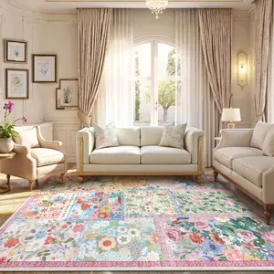 Lahome Flower Washable Area Rugs, Non-Slip Soft Rug for Dining Room, Living Room, Bedroom and Kitchen, Spring Rugs for Decor