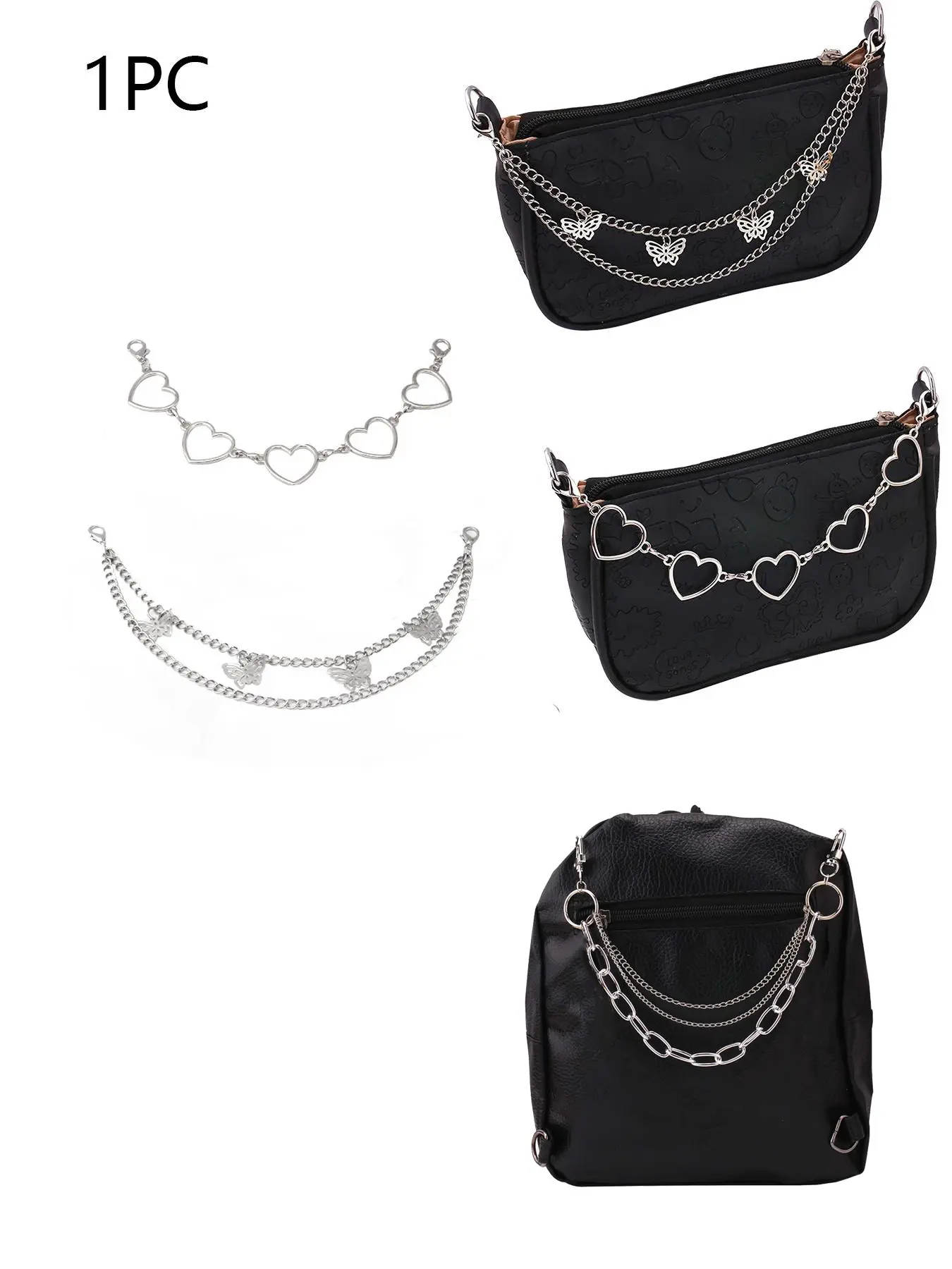 Double-layer bag chain handbag decoration chain, butterfly keychain pendant, Cute Purse Charms, Purse Charms For Handbags, Charms For Purses, jewelry chain shoulder bag accessories metal bag chain, Fashion Bag Charms