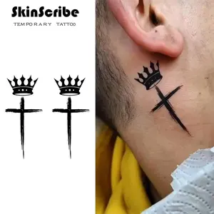 Minimalist style Tattoo Tech Cross Series Crown Temporary Tattoos 2 Sheets Semi-Permanent Waterproof Realistic Look for Men and Women Ideal for Swimming Party Versatile Use - Temporary tattoo