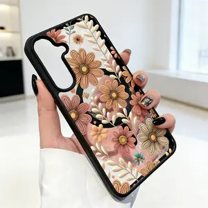 Magnetic Phone Case for Samsung Galaxy S24 Plus S25 Ultra S23 FE Ultra S22+ Brown Flowers Pattern TPU Fashion Shockproof Anti-Scratch Stylish Smartphone Cover