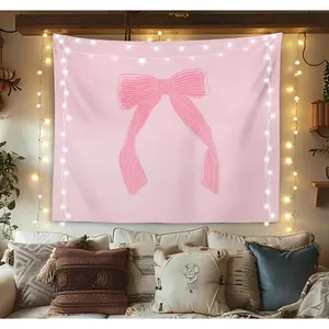 Trendy Coquette Room Decor Pink Bow Tapestry Wall Hanging, Preppy Wall Art Decor, Dorm Room Essentials for Girls, Aesthetic Girly Wall Blanket Decor for Girls Bedroom College, 50x60 Inch Home Goods Pastel