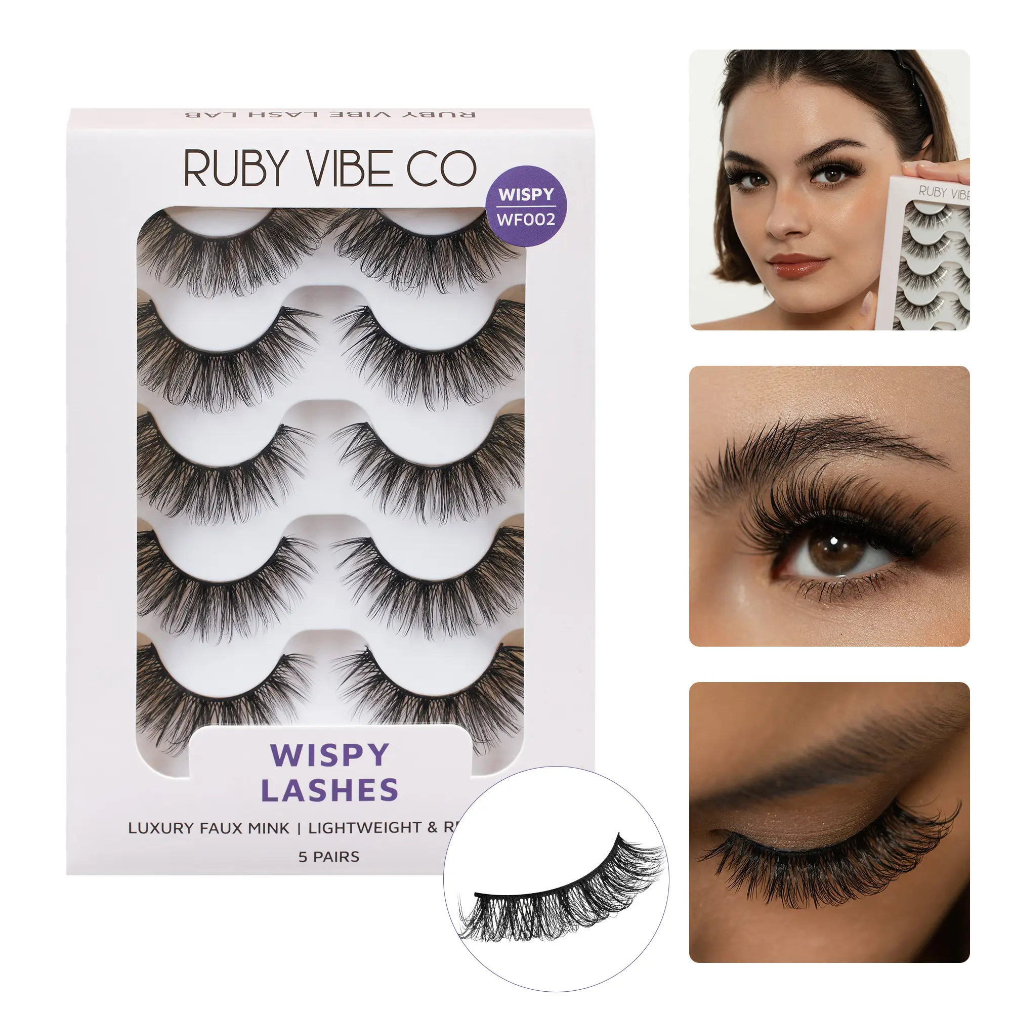[RUBY VIBE CO] Fluffy Wisps WF002 Lashes Full Yet Airy Soft Glam Look Ultra Lightweight Faux Mink Fibers 5 Pairs