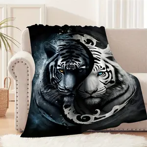 Double-sided Tiger Flannel Print Blanket, Contemporary Style Blanket, Soft And Comfortable Blanket, Travel Couch Bed, Office Home Decor, Birthday Gift Blanket, For Boys, Girls, Adults, All Seasons Available