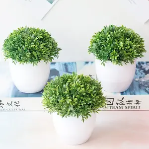 Artificial Potted Plants Green Grass Ball Greenery in Pots Small Houseplants for Indoor Office Tabletop Décor Centerpiece Wedding Party Home Table Bonsai Decor