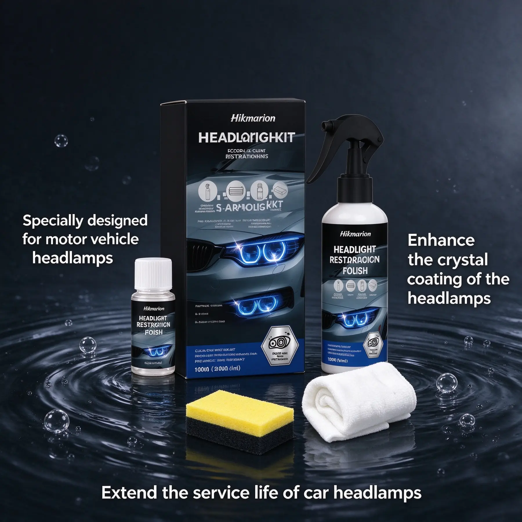 Automotive Headlamp Restoration Fluid (190ml) - Car Detailing Tool with Crystal Coating Agent, Restores Oxidized & Yellowed Lamps, Fixes Haze & Blur, Improves Headlamp Appearance, Car Surface Cleaner & Crystal Coating Polish