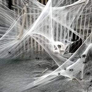 6 Pack Stretchable Spider Web Decorations, Includes 2 Spiders Per Web, No Plug Needed Party Supplies, Cotton Halloween Decoration