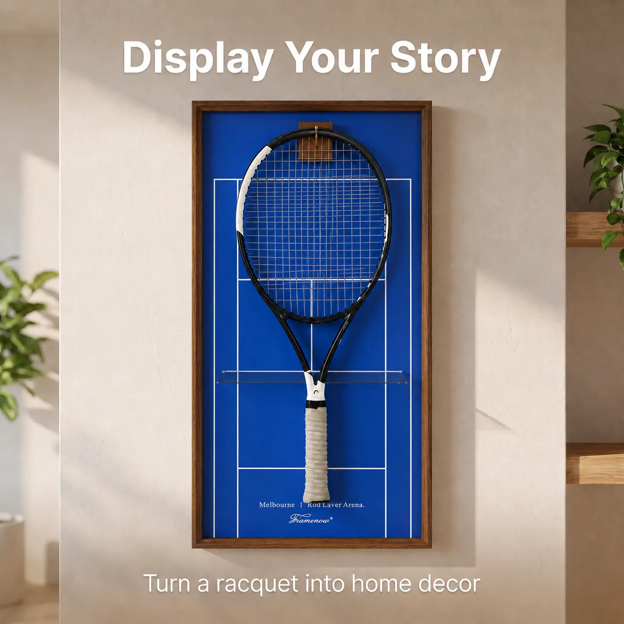 Framenow Tennis Racquet Holder Display Case, Wall Frame for Signed Racket Memorabilia