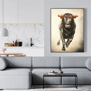 Begin Home Decor C1FC3648L9ZGQ9 36 x 48 in. Bull Running - Framed Canvas for Man Cave Home Decor