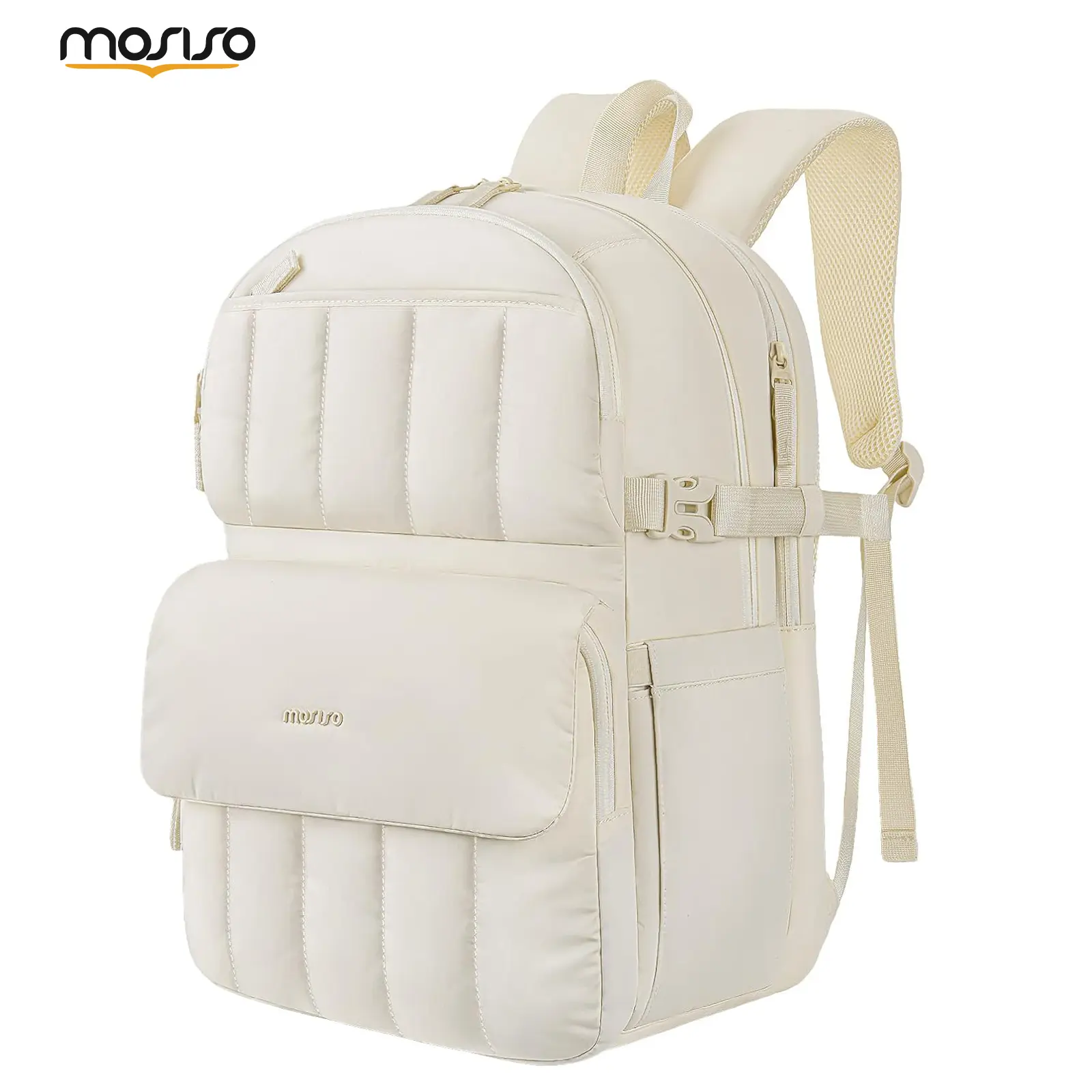 MOSISO Puffy Polyester Laptop Work Bag for Women, 15.6 Inch Travel Backpacks for School with Luggage Strap, Lightweight Personal Item Daypack