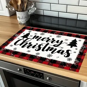 Christmas Theme Silica Gel Oven Mat, Absorbent Non-Slip Kitchen Pad, Holiday Decoration Plaid Christmas Tree Snowflake Pattern, Kitchen Decorative Placemat