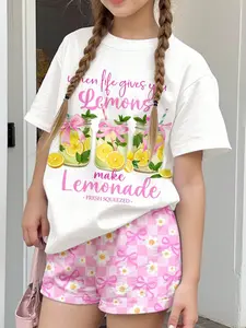 Summer Teen Girls Casual Simple Short Sleeve T-Shirt and Shorts Set, Summer Clothing Set, Floral Print Two-Piece, Loose-Fitting Summer Wear