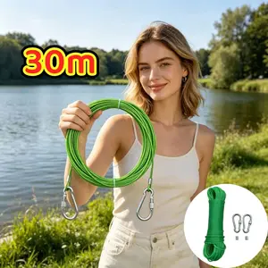 30m Long Durable Clothesline Rope, 3mm Thick Coated Steel Wire, Ideal for Indoor & Outdoor Use, Robust Clothing Hanging Line