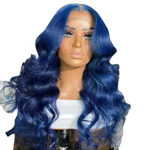 2026 Wig with middle parting, blue large wavy long curly hair, rose net cap