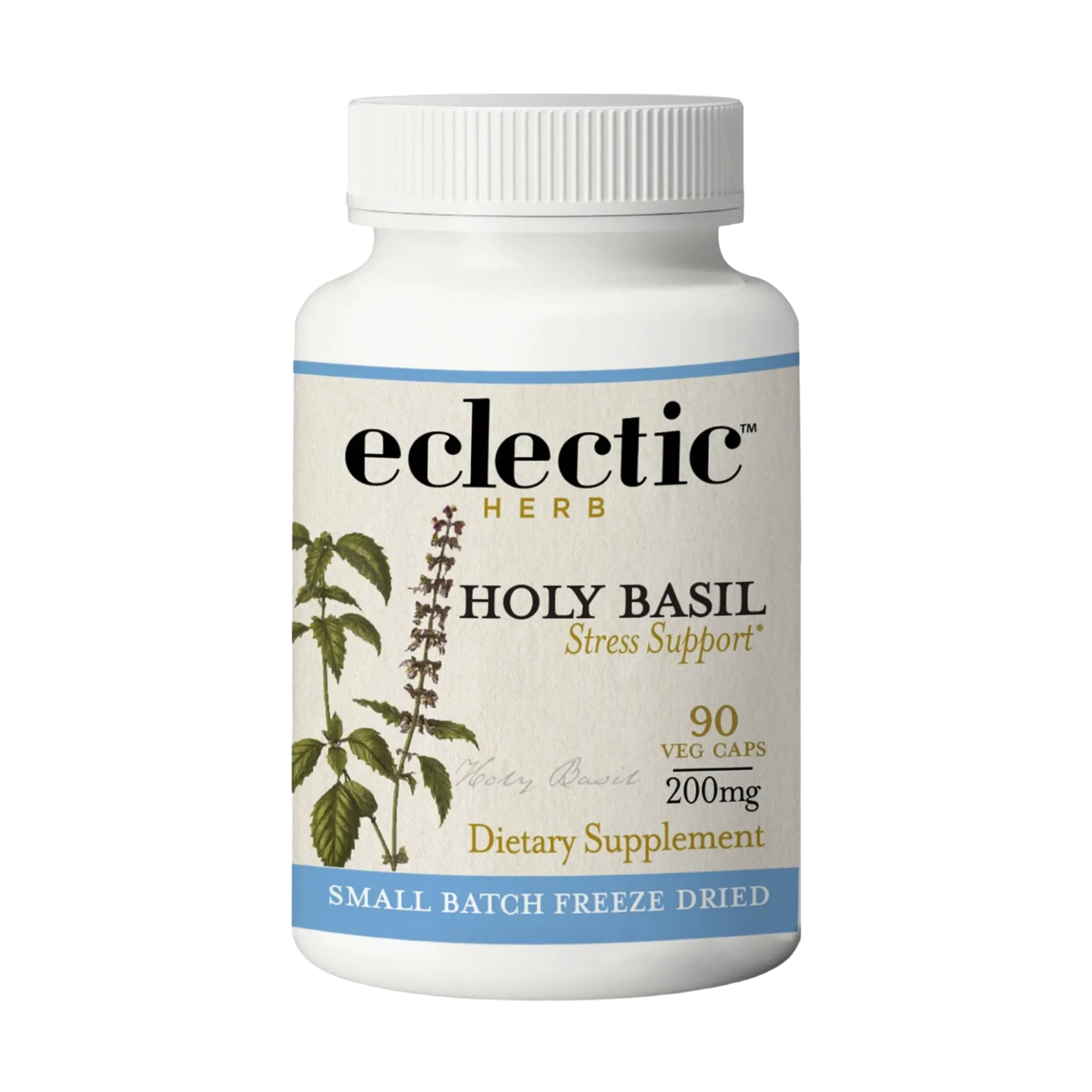Eclectic Herb Holy Basil Capsules - 90 Veg Capsules, 200mg Each, Certified Organic, Freeze-Dried, Stress Support Supplement
