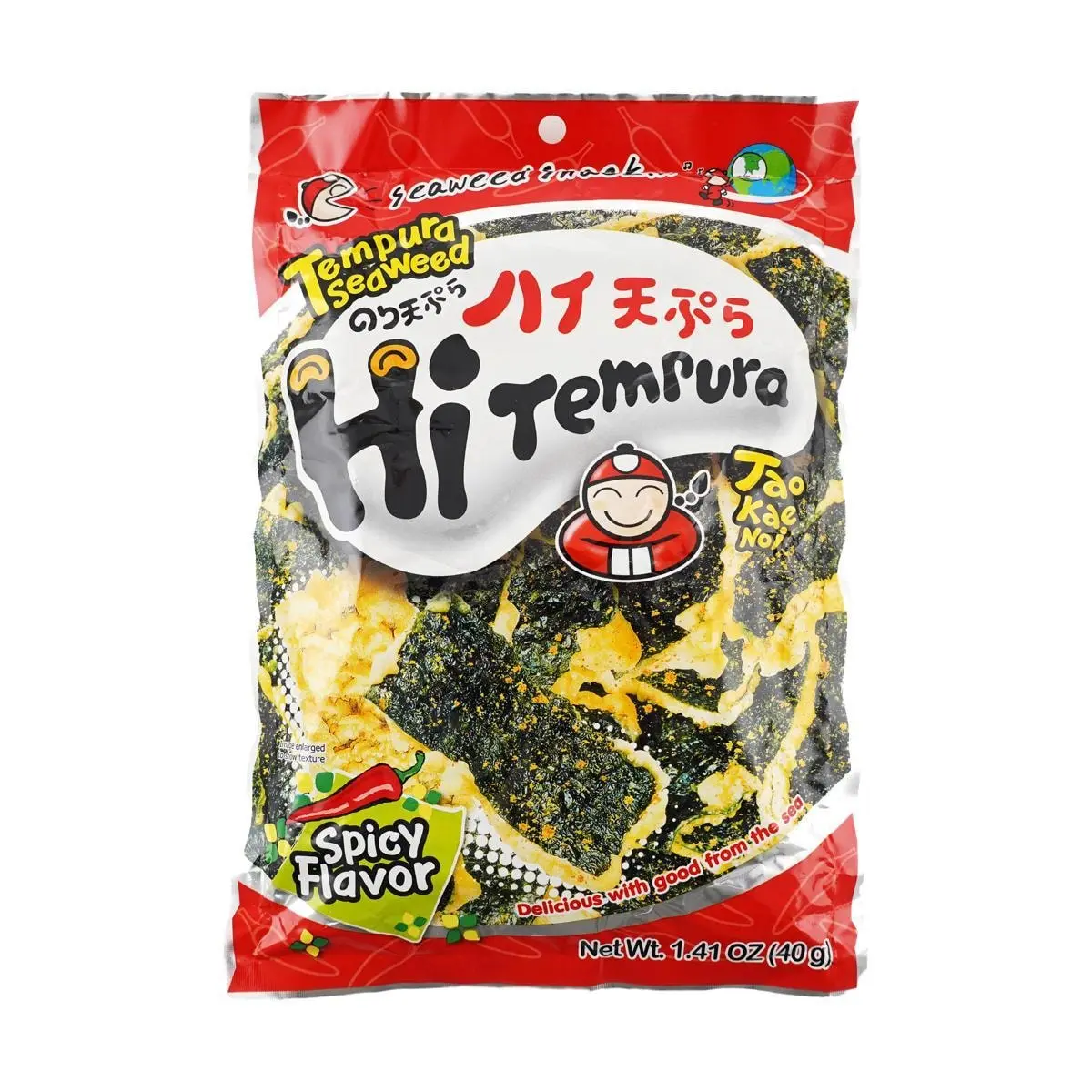 Tao Kae Noi Tempura Seaweed Snacks - Spicy Flavor, Crispy Korean Style Nori Chips, 36g - Popular Korean Snack Food