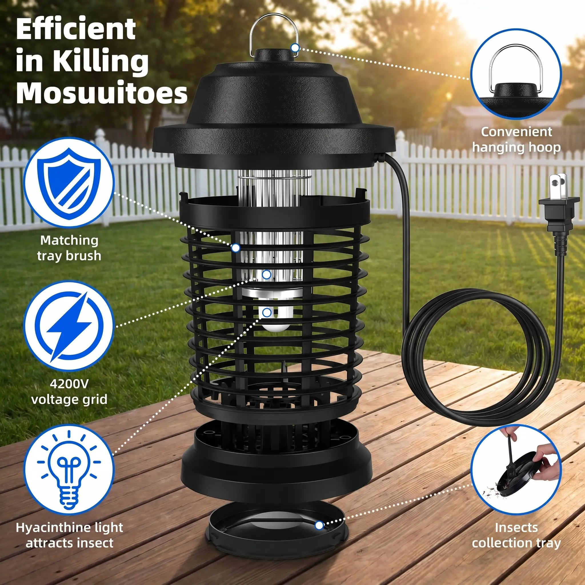 UV Mosquito Zap Lantern Bug Zapper - Lantern Shape Outside Bug Zapper, 1000V Grid, Removable Tray, Chemical-Free Electric Insect Trap, Fireproof Housing, Convenient Hanging Hook, for Outdoor Patio, Camping