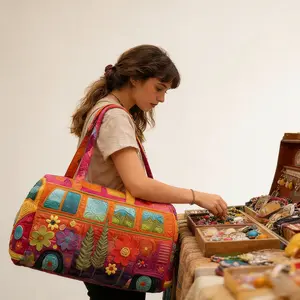 Unisex Boho Quilted Weekender Travel Bag, Lightweight & Comfortable, Hippie Design