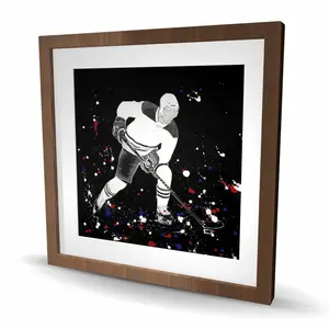 212 MAIN Black Wood-Framed Matted Photo Print Wall Art, 24x24 in. Artistic Hockey Player Action Shot, Home Room Decoration Gift Framed Prints