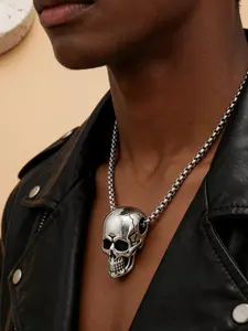 Skeleton Pendant Necklace Stainless Steel Hypoallergenic Unisex Adjustable Chain Minimalist Daily Jewelry Gift for Him Her couples Fashion