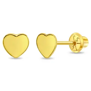 14k Gold Polished Heart Baby / Toddler / Kids Earrings Safety Screw Back