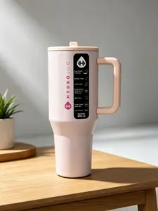 HydroJug 40oz Solid Pink  Tumbler - “Pretty & Practical” Insulated Travel Mug with Handle, Straw Lid, Double Wall Insulation, Leak-Proof, BPA-Free, For Anyone Who Loves Stylish, Hassle-Free Hydration