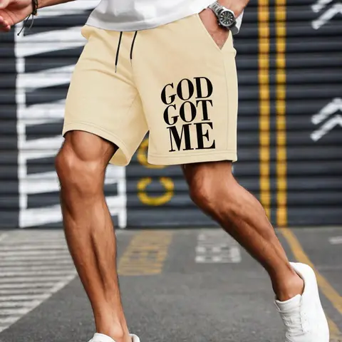 Men's Letter Print Drawstring Waist Shorts, Regular Fit Casual Pocket Shorts for Summer, Men's Bottoms for Daily Wear, Graphic Print Shorts, Menswear