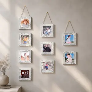 Wall-Mounted Photo Frame Collage, 4-Inch Square Photos, Aesthetic Home Decor, Perfect for Christmas and Halloween Family Photos
