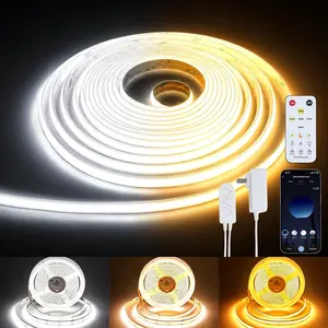 COB LED Strip Light 16.4ft, Dimmable 2300K6500K White CCT Tunable, DC 24V Cuttable LED Tape Light, High Density 3040 LED 36W CRI 90, APP Remote Control, Music Mode, For Home DIY, Living Room, Bedroom