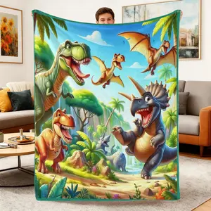 Soft Comfortable Funny Throw Blanket Smiling Dinosaur Flannel Blanket for Living Room Bedroom Bed Sofa Picnic Boy Gifts Cozy Comfort High-Quality Flannel Fabric Super Soft Lightweight