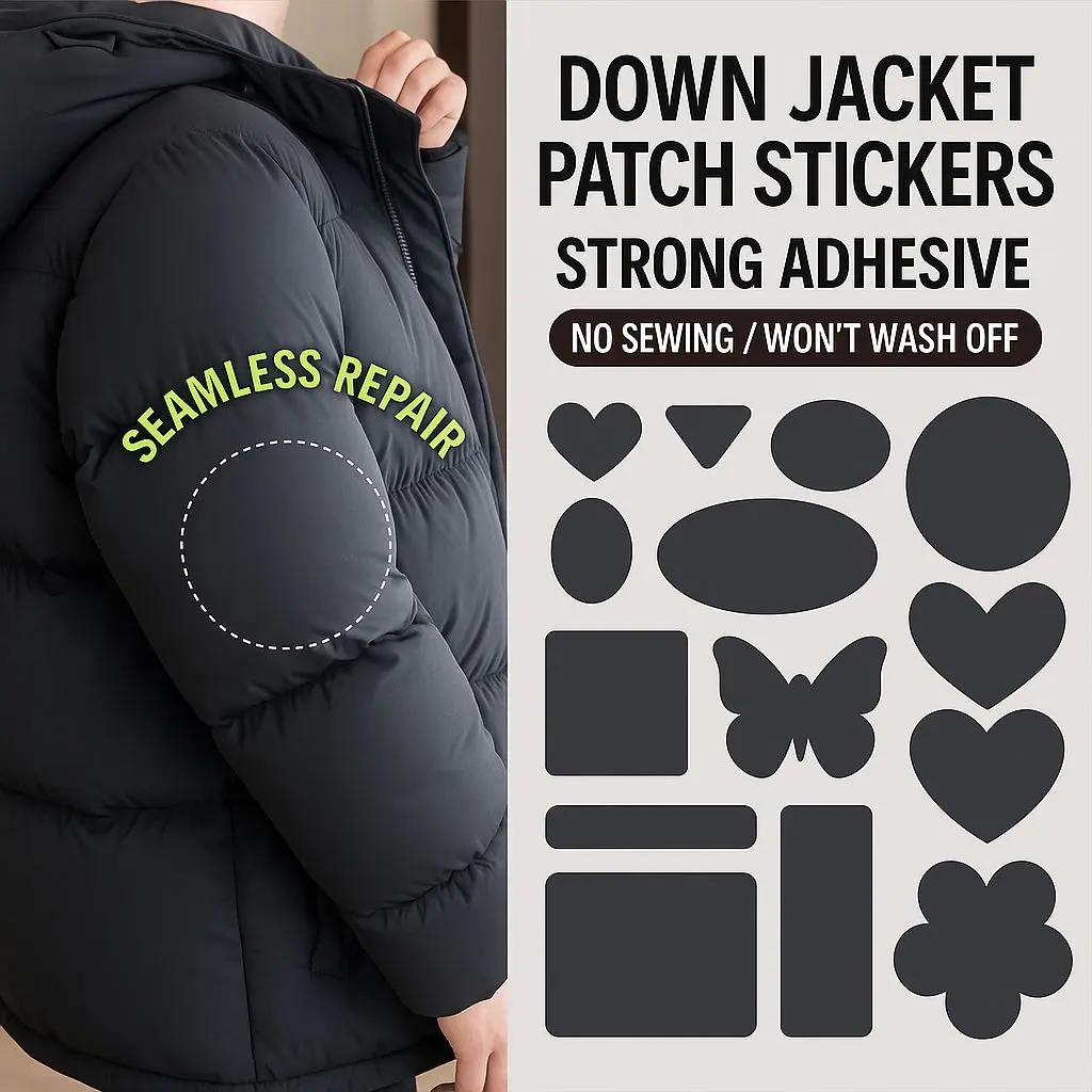 Down Jacket Repair Patch Kit Pre-Cut Nylon Patches for Clothes Self-Adhesive Fabric Tape Waterproof Lightweight Outdoor Gear Tenacious Repair Tape for Puffer Jacket Coat Tent Backpack(Black)