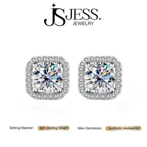 ��#309 Square Halo�� Unisex 1ct+1ct Square Halo Wrap Real Synthetic Moissanite Stud Earrings S925 Sterling Silver D Color VVS Perfect Gift for Women