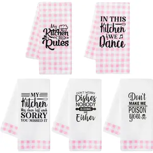 Cute Pink Kitchen Towel Set - 5 count Funny Dishcloth Decoative Dish Towels Set Absobent Dish  Towel Ba Hand Dishcloth Kitchen Holiday Decoations  fo Hostess Mom Women Housewaming
