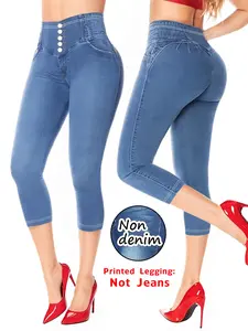 Women's Printed Cropped Leggings, Non-Denim Fabric, Casual & Stylish Design, Perfect for Daily Wear