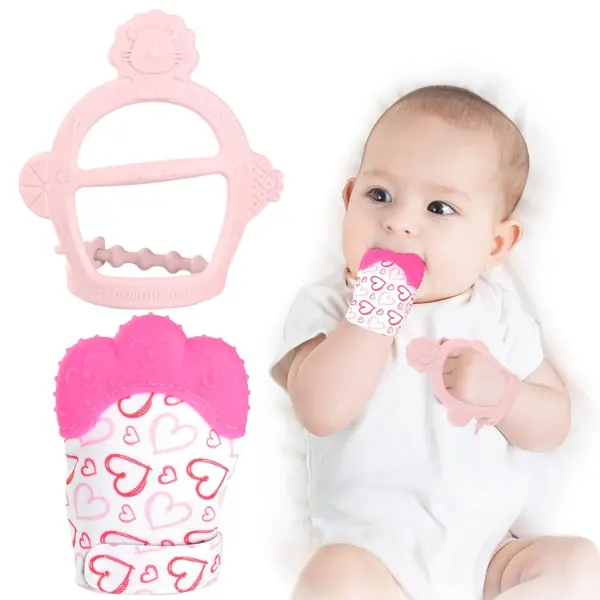 2-Pack Silicone Teething Mittens for Babies 0-6 Months, BPA-Free & Latex-Free Self-Soothing Pain Relief Toy with Crinkle Sound and Adjustable Strap, Stress Relief, Hand Wash