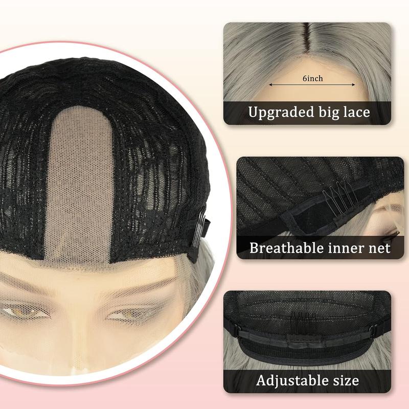 Grey Wig Long Silver Wavy Wigs for Women Middle Part Gray 26 inch Natural Curly Synthetic Wig Heat Resistant Fiber Wigs for Daily Party Use