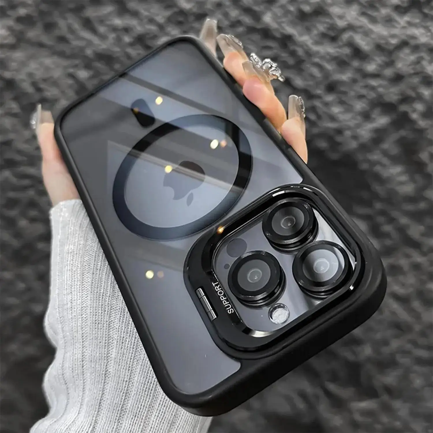 MagSafe-Compatible Magnetic Smartphone Case with Camera Lens Protector, Built-in Metal Ring Stand, Anti-Slip Military-Grade Shockproof Acrylic Full Cover for iPhone 11-17 Pro Max, Wireless Accessories Compatible, Father's Day Gift, Anti Slip Shockproof