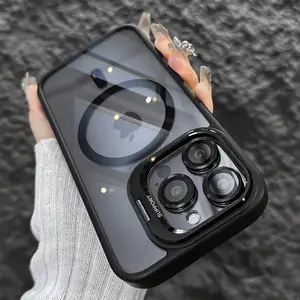MagSafe-Compatible Magnetic Smartphone Casing with Camera Lens Protector, Built-in Metal Ring Stand, Military-Grade Shockproof Acrylic Full Cover for iPhone 11,12,13,14,15,16,17 Pro Max - Handheld Devices Protection, Wireless Accessory, Father's Day Gift