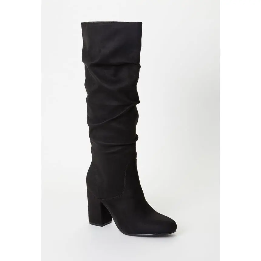 Women's Knee-High Boots in Chic Faux Suede, 16.25" Shaft Pull-On Design with a Pointed Toe and Comfortable Block Heel for Alternative Style, Comfortable Heels