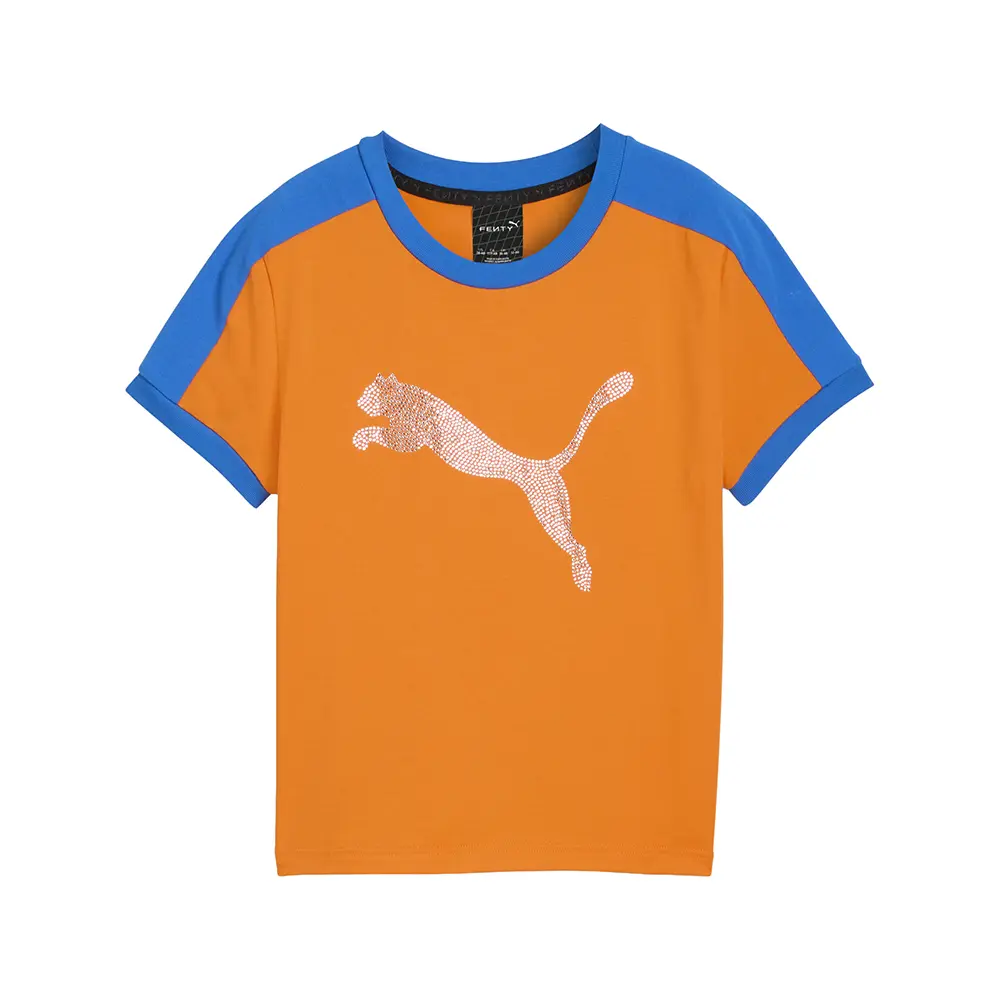 PUMA Womens Fenty X T7 Slim Crew Neck Short Sleeve Casual Tops Casual - Orange