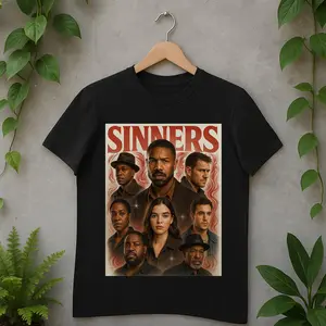Michael B. Jordan Sinners Movie T-shirt, Vampire Gothic Horror T-Shirt, Sinners Cast Hailee Steinfeld & Star Ensemble Shirt, We Are All Sinners Tee