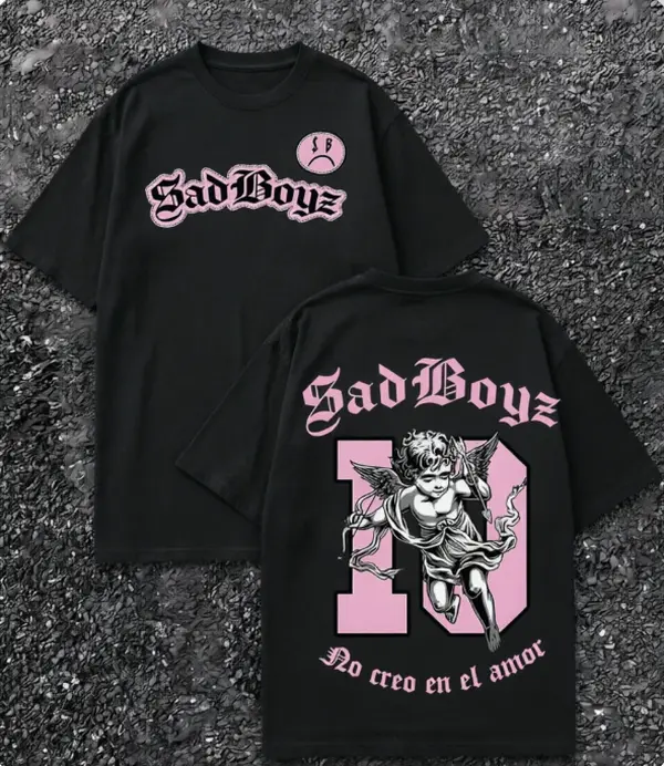 Anti Love Emo Vibe Night Club Party Wear Gothic Script Sad Boyz Angel Cupidon Double Print No Creo En El Amor Slogan Breathable Unisex Summer Heavy Cotton T Shirt