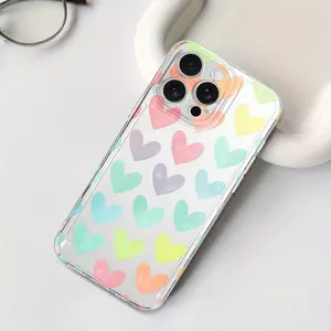 Colorful Heart Pattern Apple Printed Silicone Phone Case, Durable And Drop-Proof Phone Case, Not Easy to Yellow, Shock Absorption - Suitable for Iphone 17/16/ 15/ 14/ 13/12/11 Series Case