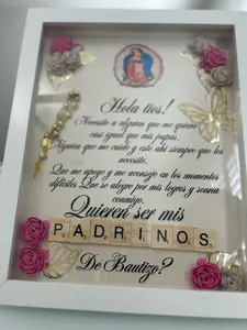 Padrinos Shadow Box - Hola Tios Quieren Ser Mis Padrinos De Bautizo Decorative Frame with Scrabble Tiles and Roses Gift Photo