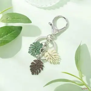 3D Metal Monstera Leaf Key Ring Bag Charm, Durable Botanical Plant Pendant, Versatile Decor Accessory For Handbags Backpacks And Daily Car Keys Styling