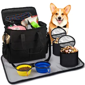 Pet Travel Bag for Dogs & Cats, Portable Dog Carry Bag with Bowls & Food Storage, Large Capacity Pet Overnight Bag, Collapsible Bowl & Feeding Mat Included, Weekender Bag for Camping, Road Trips, Beach, Travel, DealsforYourDays