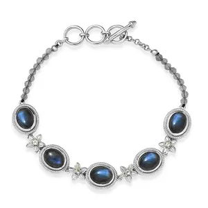 Labradorite and Peridot 36.90 ctw Bloomline Bracelet in Platinum Plated 7.25 In