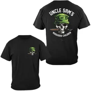Uncle Sam's Misguided Children T-Shirt & Hoodie, 2 Sides Skull with Green Military Cap and Combat Knife Graphic, USMC Slang Tribute Tee